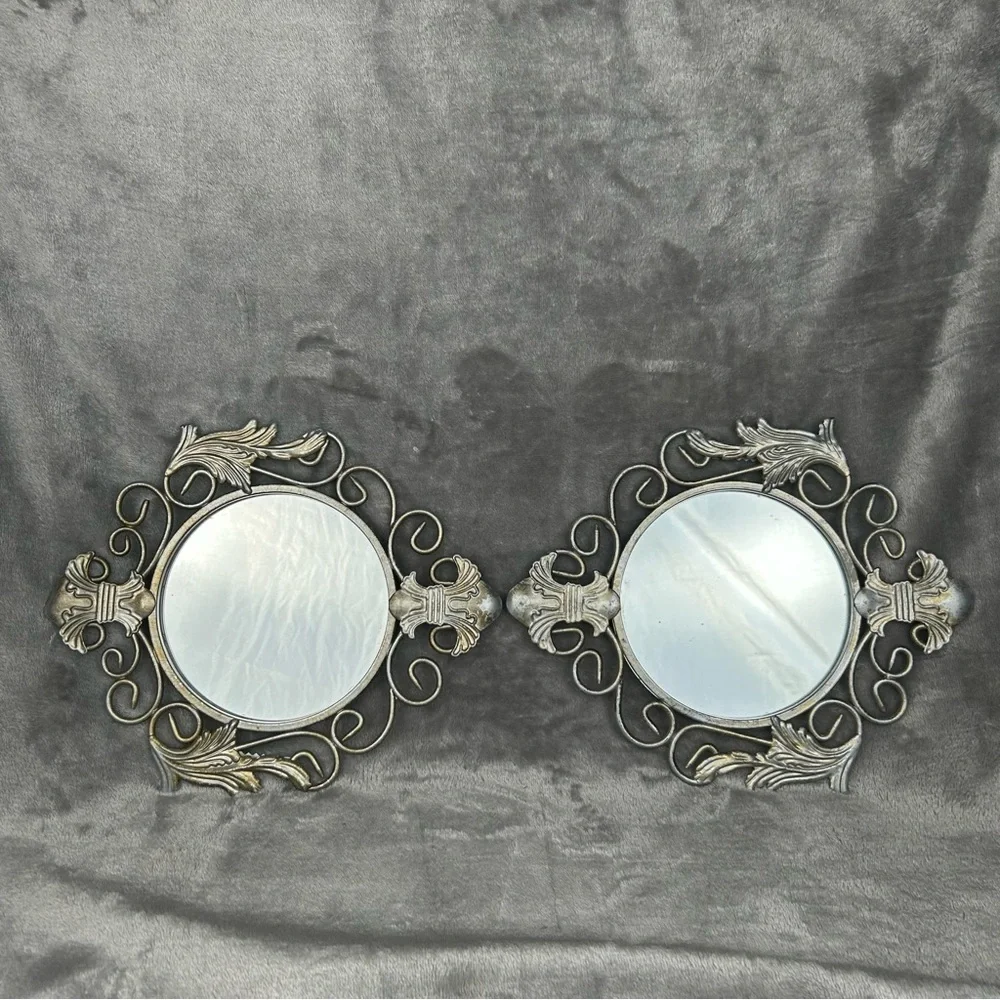 VTG Home Interiors Mirrors Hollywood Silver Regency Fleur De Lis‎ Acanthus Leaf